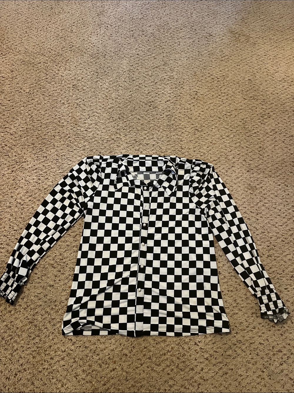 Black and White Checkered Button-Up Womens Top